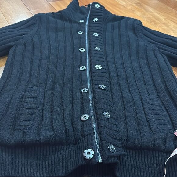 Structure Vintage Black High Neck Fleece Quilted lined Knit Cardigan size XXL - Picture 5 of 11
